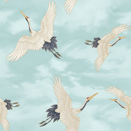 Catherine Lansfield Cranes Blue Wallpaper - Cranes Wallpaper Duck Egg Blue
