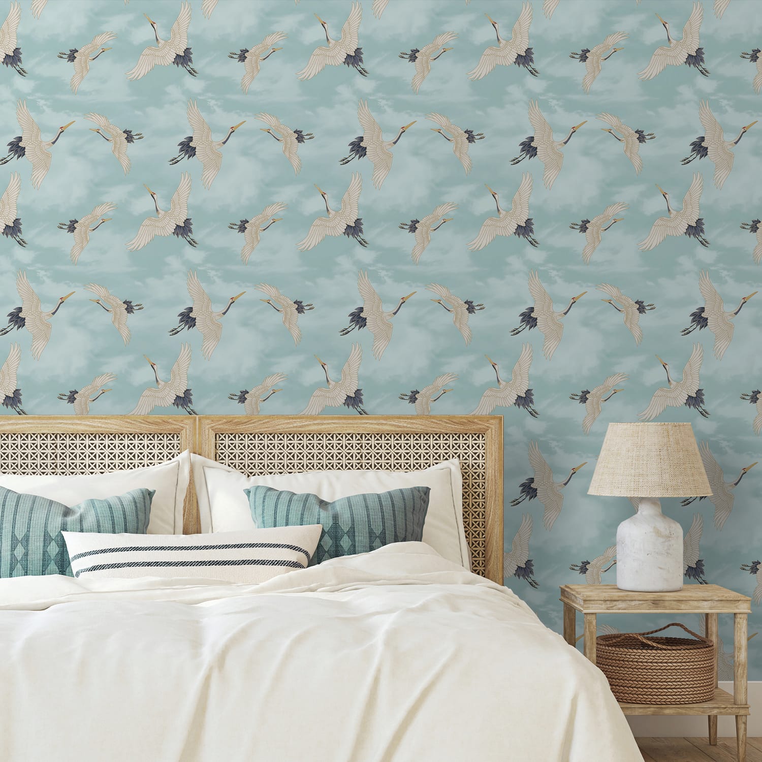 Catherine Lansfield Cranes Blue Wallpaper - Cranes Wallpaper Duck Egg Blue