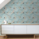 Catherine Lansfield Cranes Blue Wallpaper - Cranes Wallpaper Duck Egg Blue