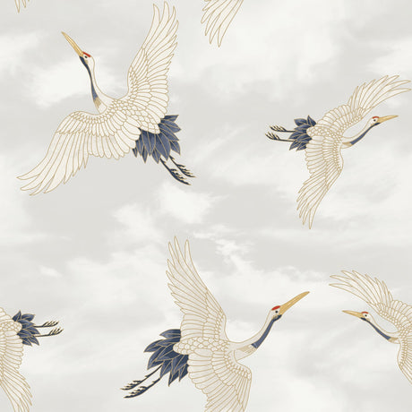 Catherine Lansfield Cranes Blue Wallpaper - Cranes Wallpaper White
