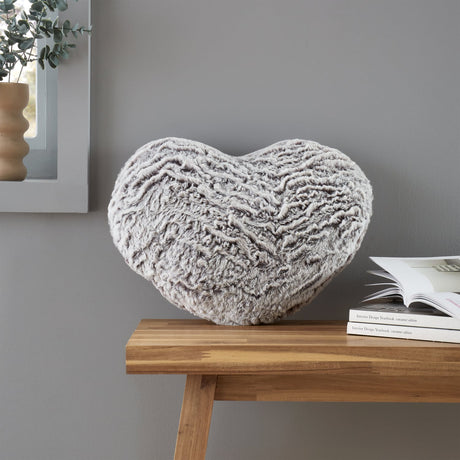 Catherine Lansfield Wolf Faux Fur Soft Filled Cushion - Wolf Heart