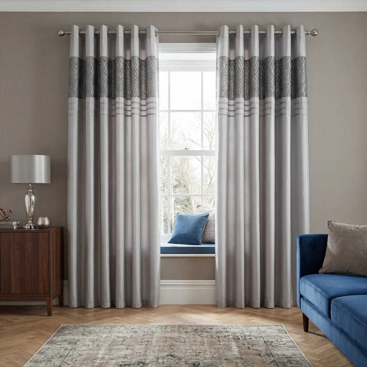 Charleston Glitter Eyelet Curtains - Grey