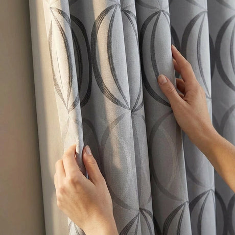 Omega Geometric Jacquard Lined Tape Top Curtains Silver 3