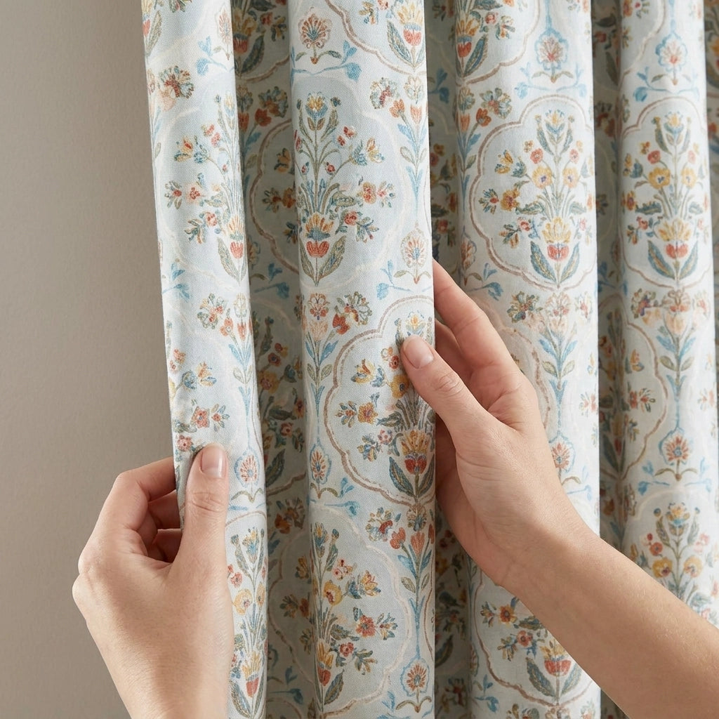 Edena Floral Pencil Pleat Curtains Natural 66 x 72 Inch 3