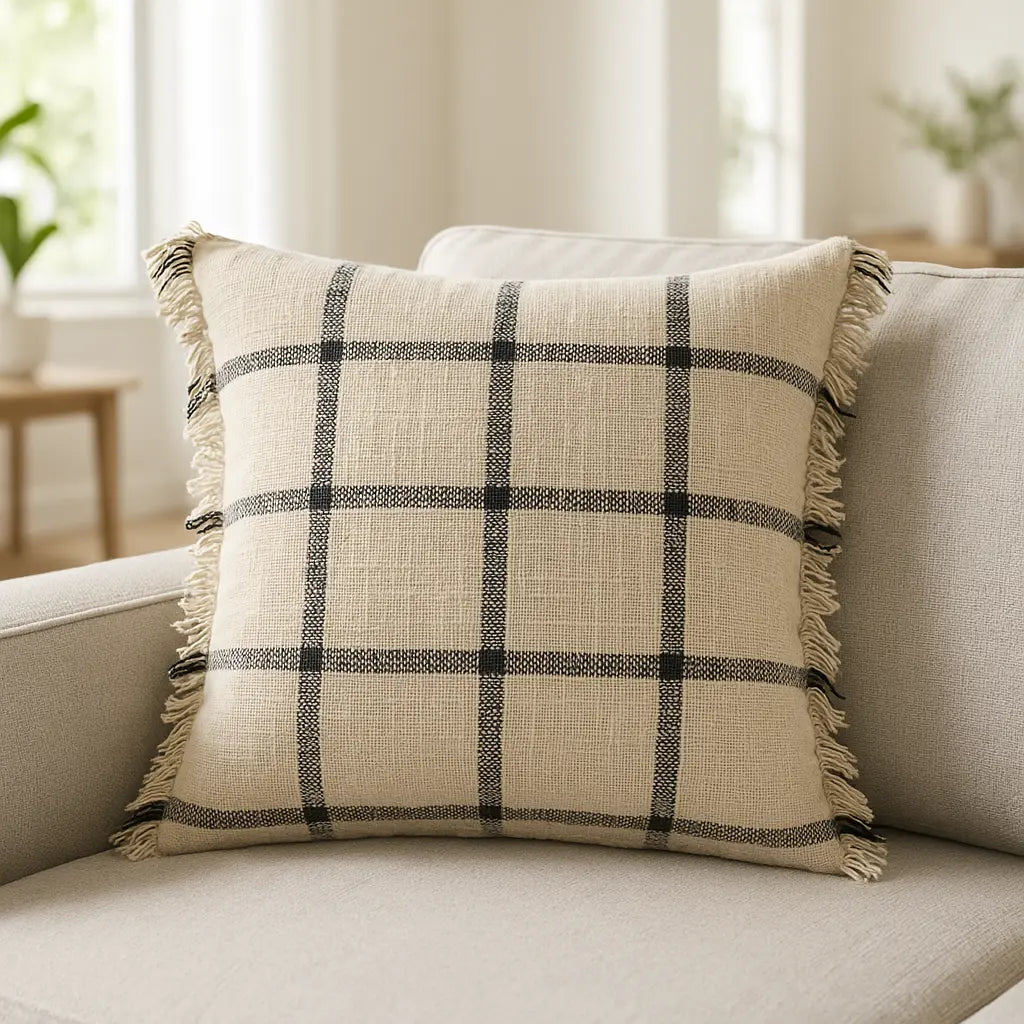 Beni 100% Cotton Natural + Black Cushion Cover 45cm x 45cm