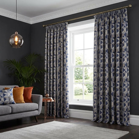 Skandi Geometric Jacquard Lined Tape Top Curtains 7