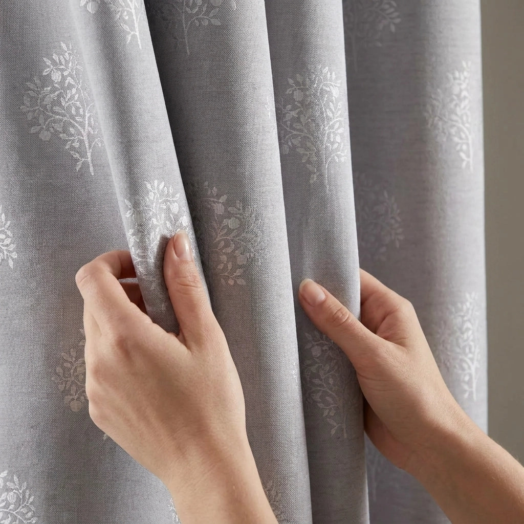 Harvest Jacquard Silver Ready Made Eyelet Curtains 3