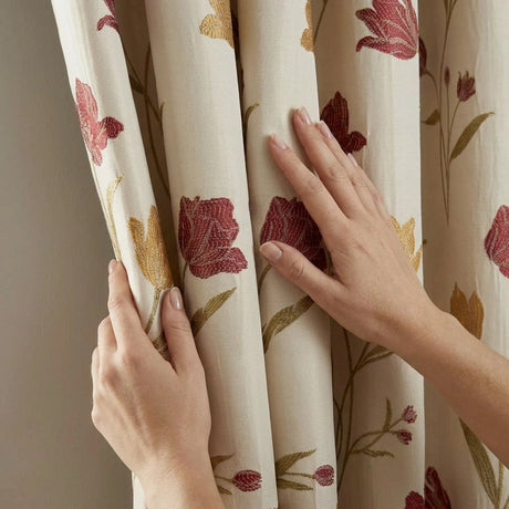Juliette Floral Pencil Pleat Curtains Natural & Red 3