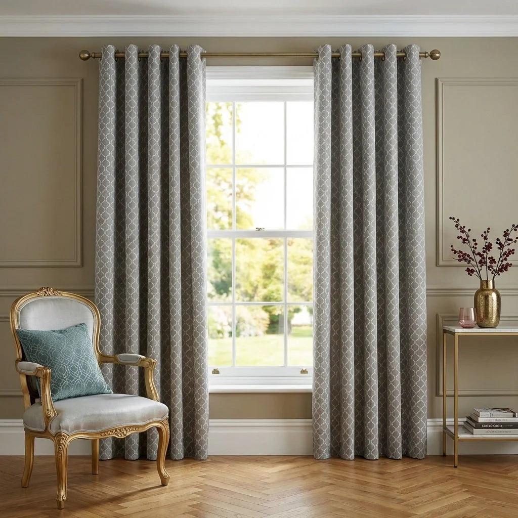 Cotswold Jacquard Silver Eyelet Curtains