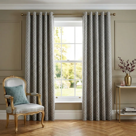 Cotswold Jacquard Eyelet Ring Top Curtains - Silver