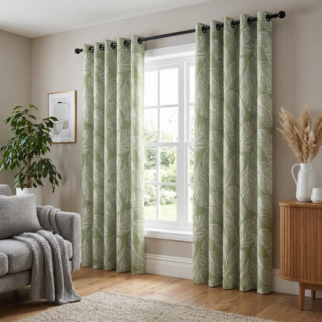 Matteo Leaf Ready Made Cotton Eyelet Curtains 7