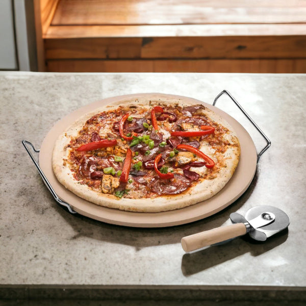 33cm Round Pizza Stone + Cutter