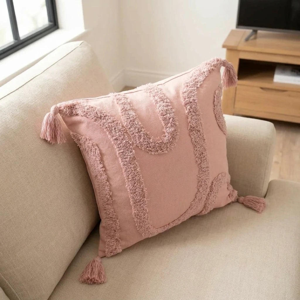 Cabana Tufted 100% Cotton Blush Cushion Cover 43cm x 43cm