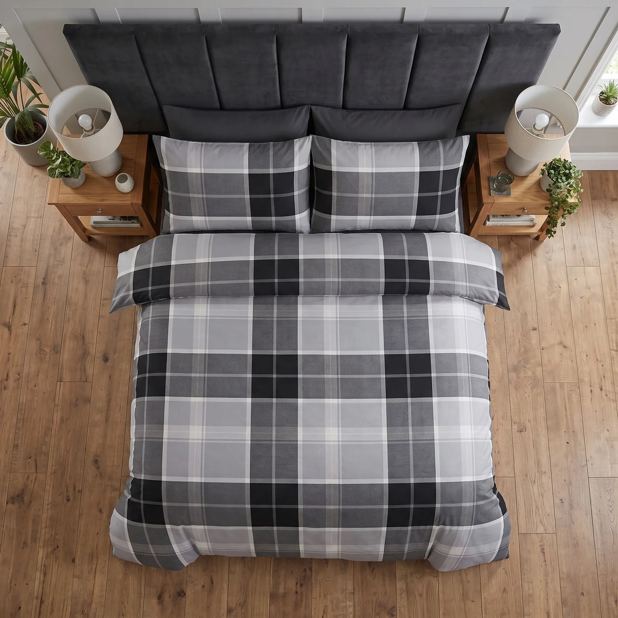 Argyle Silver Grey Duvet Cover Bedding Set