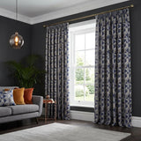 Skandi Geometric Jacquard Lined Tape Top Curtains - Navy