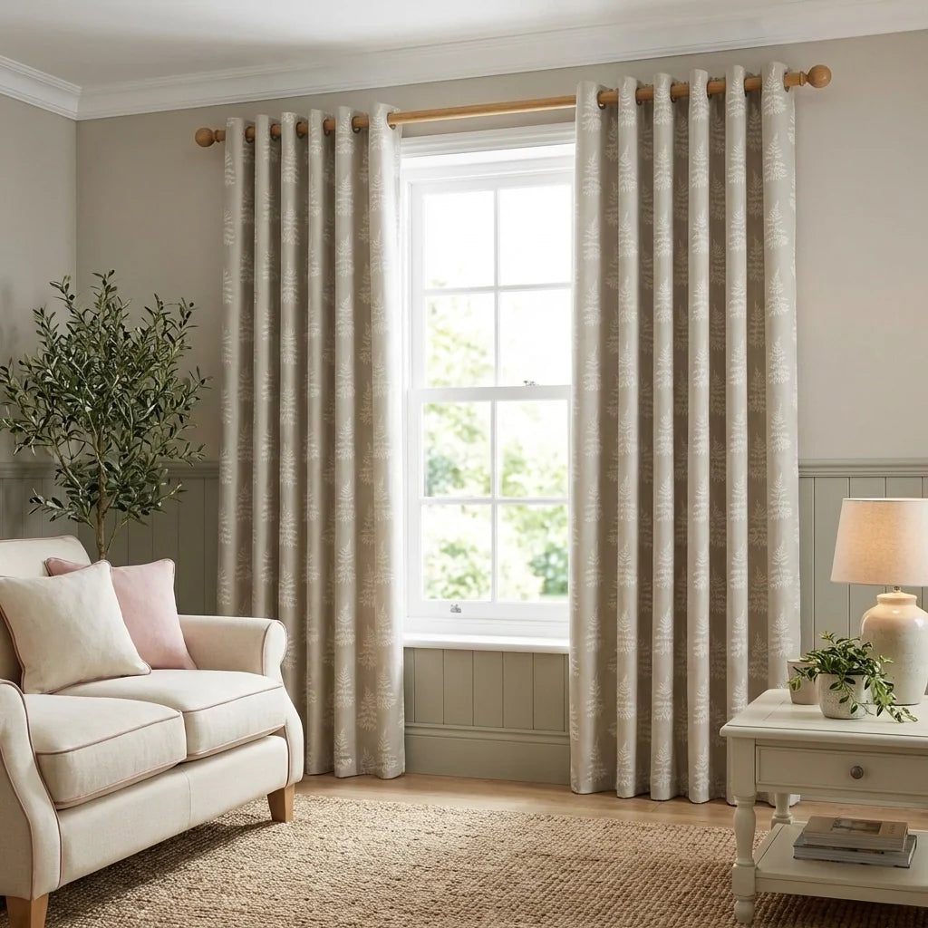 Esher Fern Silver Eyelet Curtains