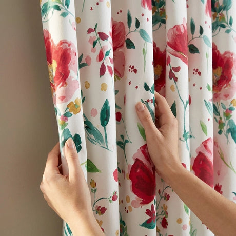 Abstract Poppy Red Floral Pencil Pleat Curtains 66" x 72" 3