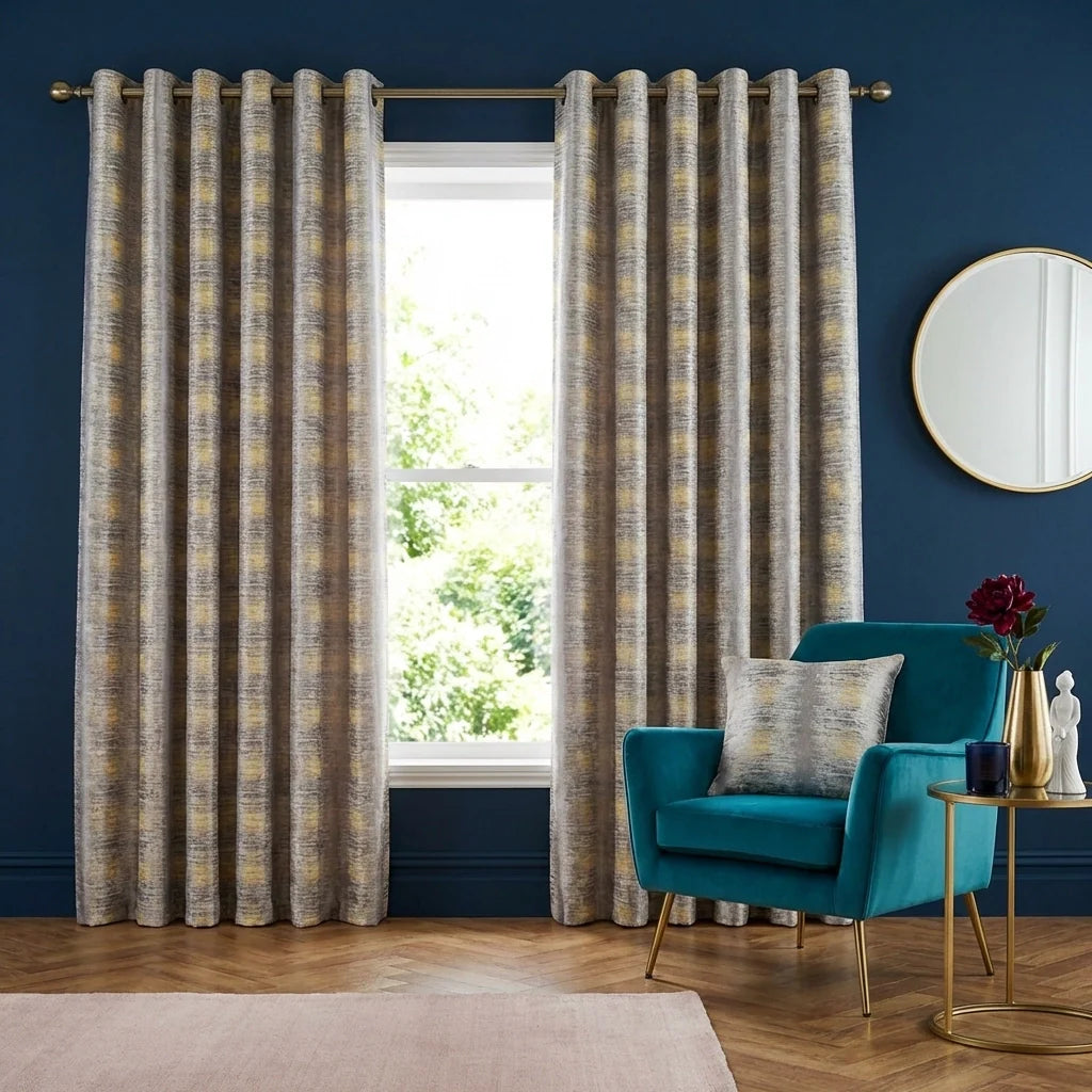 Reflections Jacquard Ochre Eyelet Curtains
