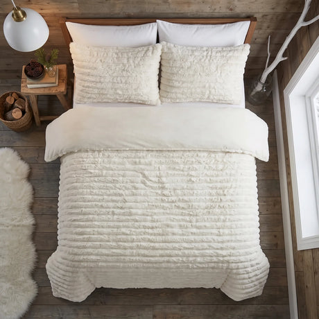 Rabbit Faux Fur Vanilla Duvet Cover Bedding Set