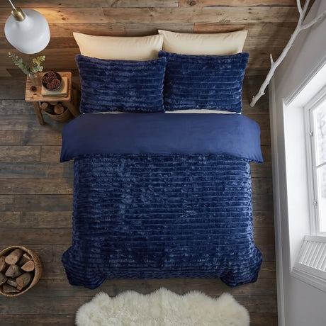 Rabbit Faux Fur Midnight Blue Duvet Cover Bedding Set