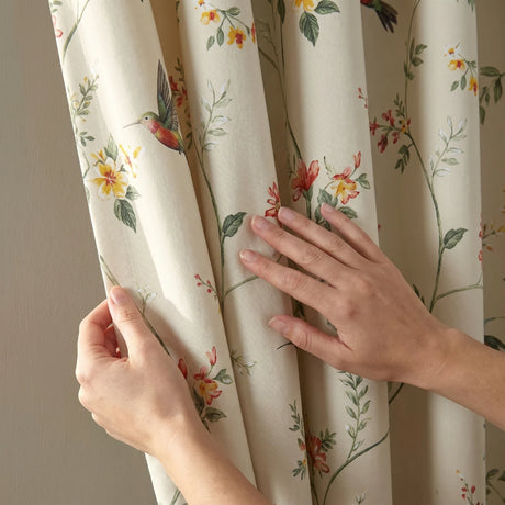 Darnley Floral Bird 100% Cotton Pencil Pleat Curtains Coral 3