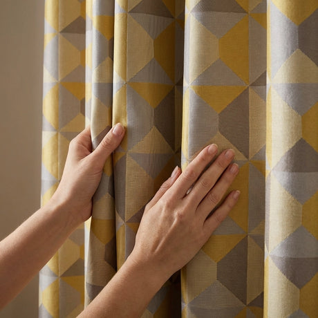 Skandi Jacquard Lined Eyelet Curtains Ochre 3