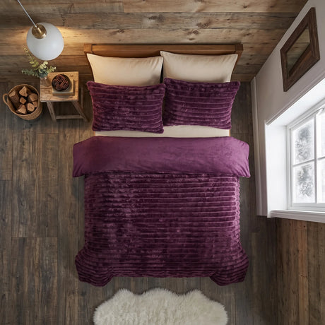 Rabbit Faux Fur Burgundy Duvet Cover Bedding Set