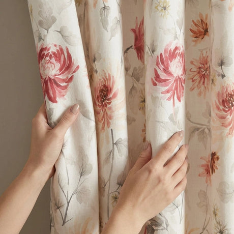 Nadia Floral Beige Eyelet Curtains Ready Made 3