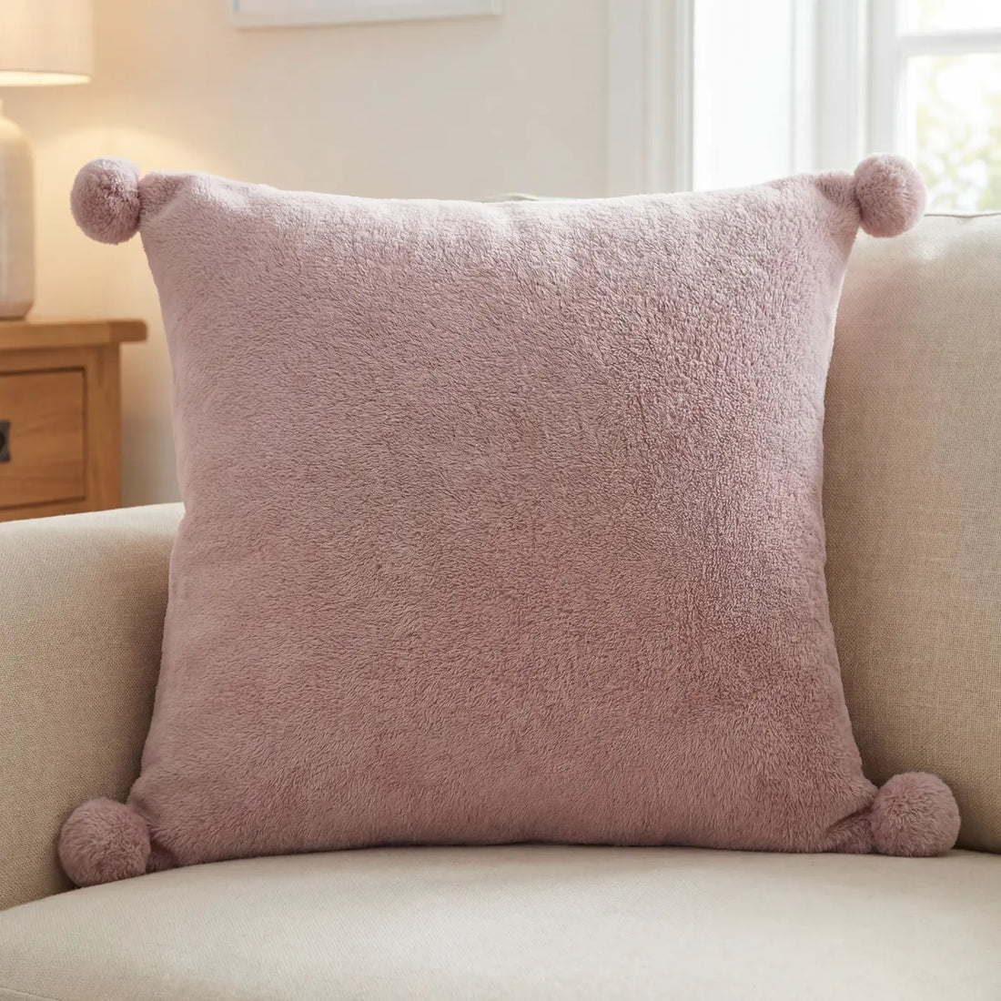 Pom Pom Fleece Pink Cushion Cover Cosy Collection