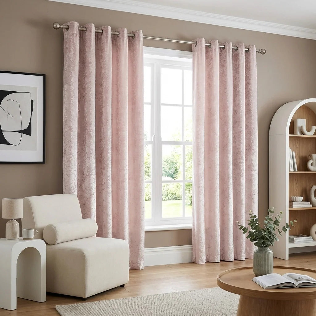 Crushed Blush Velvet Eyelet Curtains