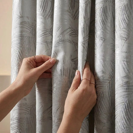 Fiji Jacquard Palm Lined Tape Top Curtains Silver 3