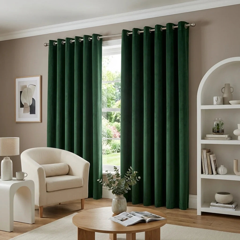 Hampton Green Velvet Thermal Blackout Eyelet Curtains