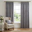 Tivoli Leaf Jacquard Lined Tape Top Pencil Pleat Curtains - Silver