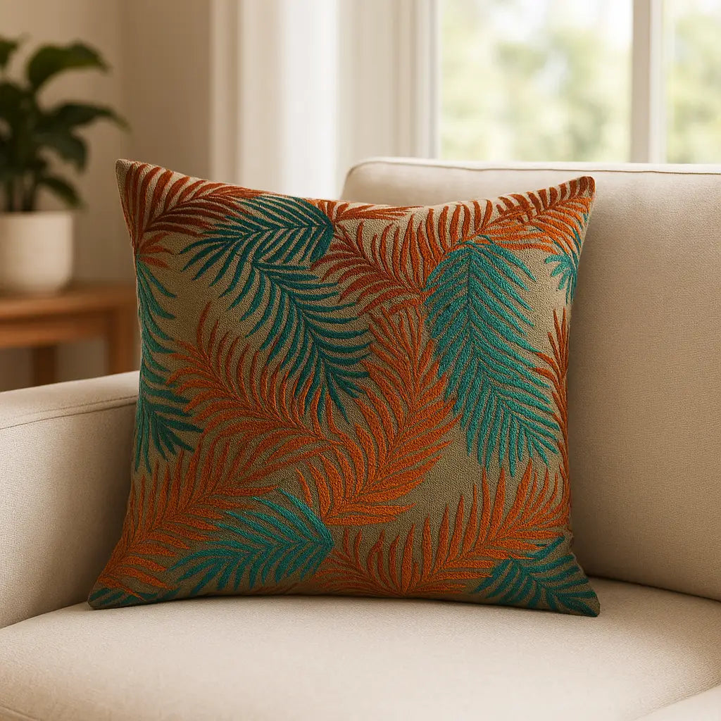 Palm Grove Cushion Cover 20" x 20" - Teal / Rust