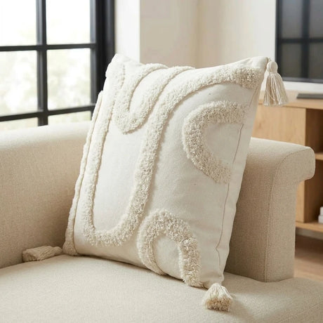 Cabana Tufted 100% Cotton Cream Cushion Cover 43cm x 43cm