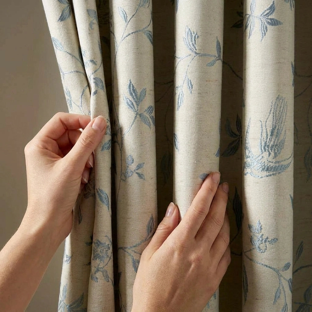Bird Trail Jacquard Tape Top Pencil Pleat Curtains Beige 3