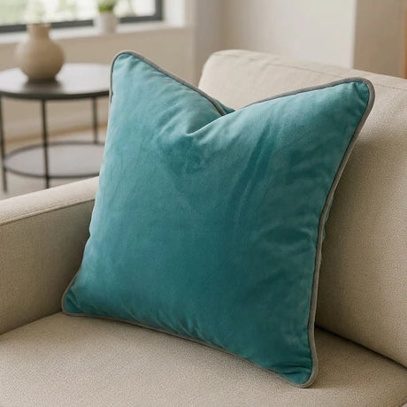 Piped Velvet Duck Egg / Silver Cushion Cover s 43cm x 43cm 43x43cm