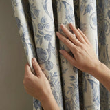 Averie Blue Floral 100% Cotton Pencil Pleat Curtains 3