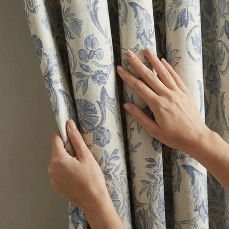 Averie Blue Floral 100% Cotton Pencil Pleat Curtains 3