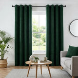 Chenille Blackout Eyelet Ring Top Curtains - Green