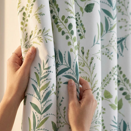 Fernworthy Green Leaf Print Ready Made Eyelet Curtains 3