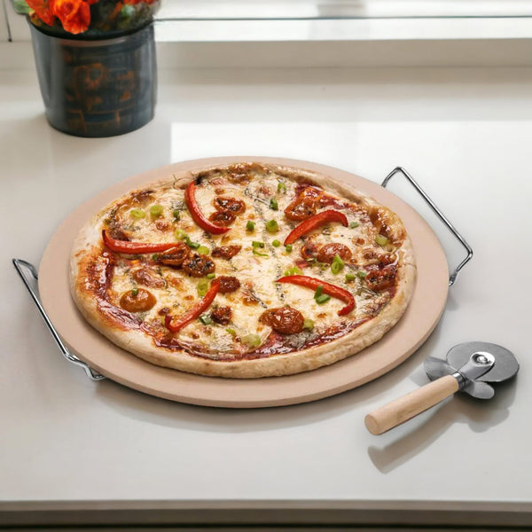 38cm Round Pizza Stone + Cutter