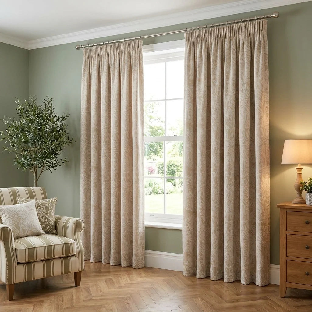 Botanic Lined Cream Thermal Blackout Pencil Pleat Curtains