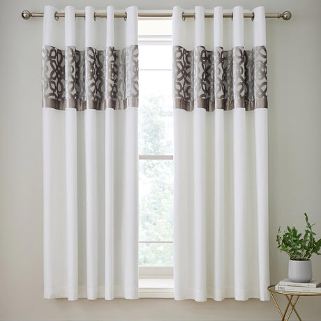 Catherine Lansfield Lattice Cut Velvet Eyelet Curtains - Natural