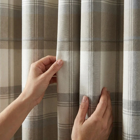 Balmoral Tartan Check Eyelet Curtains Ready Made - Natural image 2