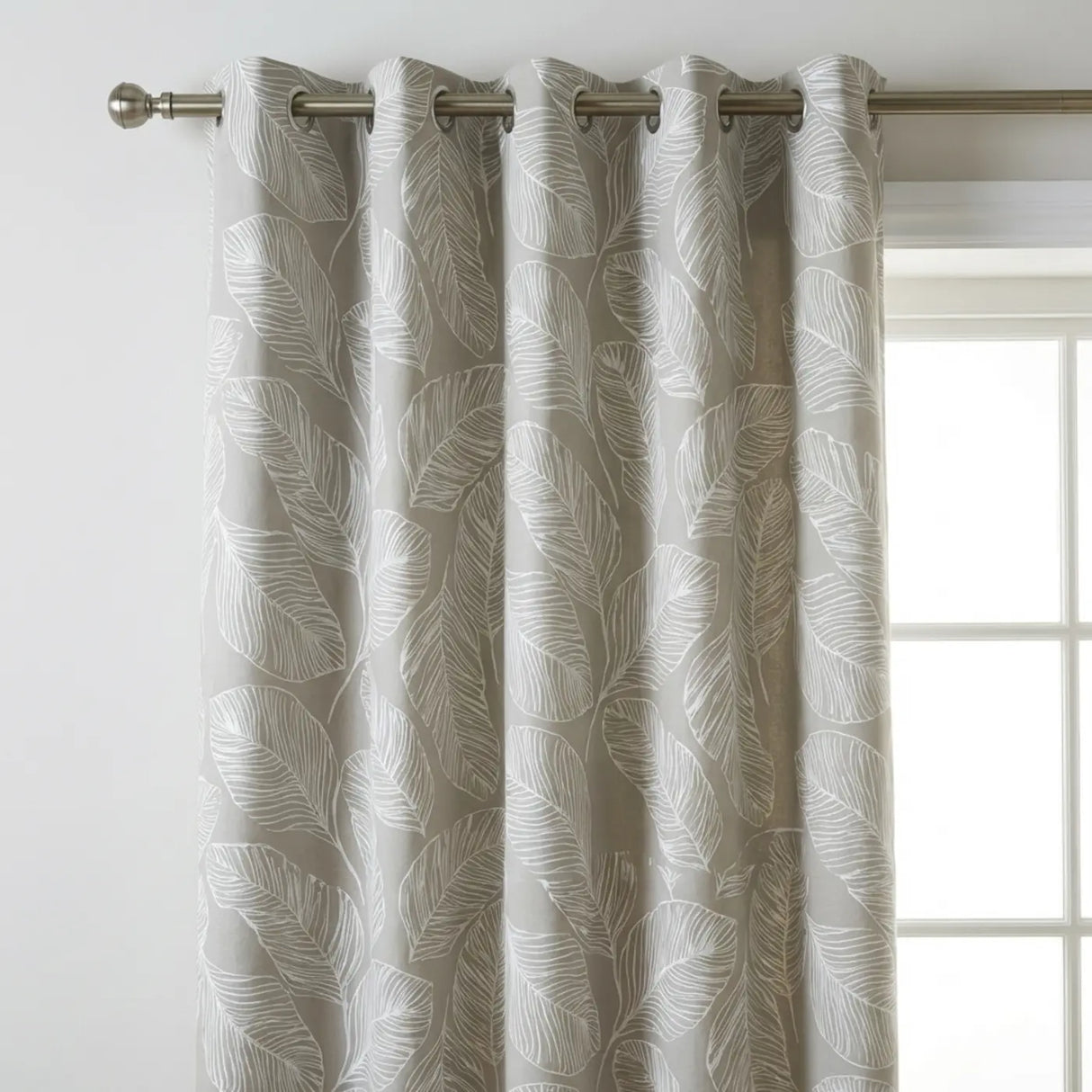 Matteo Leaf Ready Made Cotton Eyelet Curtains - Natural image 2