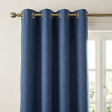 Sorbonne Cotton Lined Ready Made Eyelet Curtains - Navy image 2