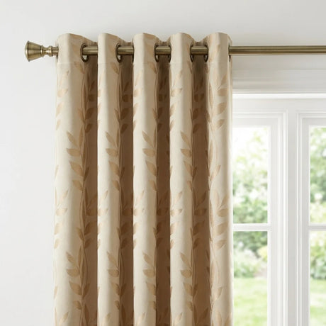 Tivoli Leaf Jacquard Lined Eyelet Curtains - Latte image 2