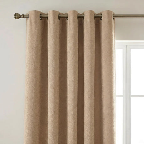 Chenille Blackout Eyelet Ring Top Curtains - Beige image 2