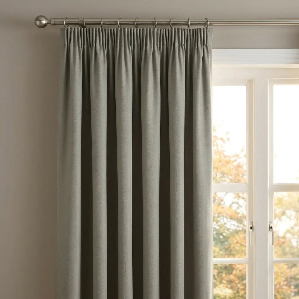 Chenille Blackout Tape Top Pencil Pleat Curtains - Silver image 2